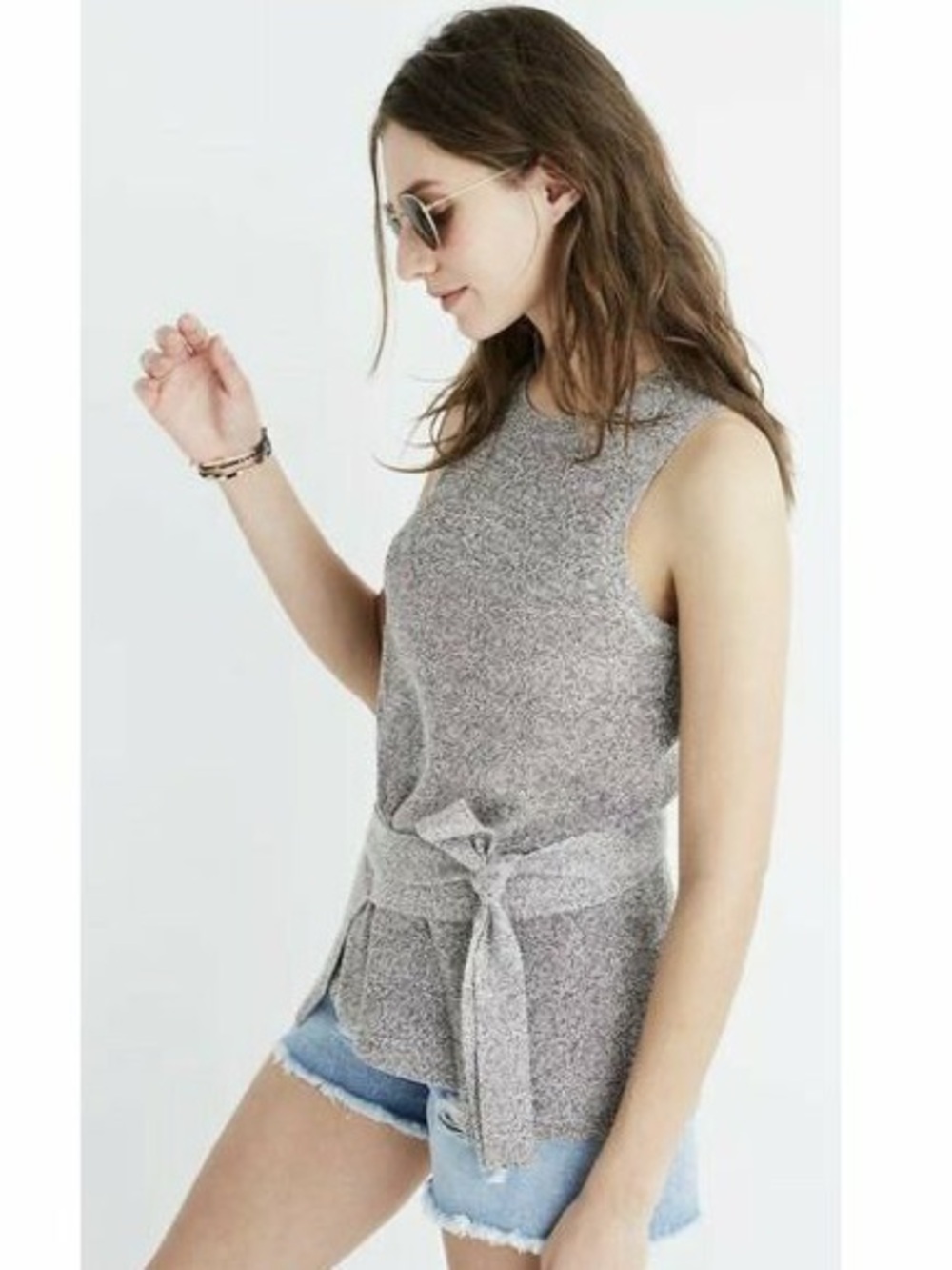 Madewell Gray Grey Sleeveless Knit Top Tie Waist